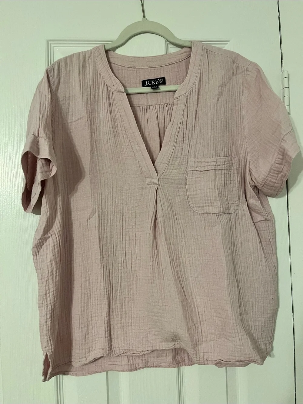 J. Crew Soft Blush Pink Gauze V-Neck Pocket Top